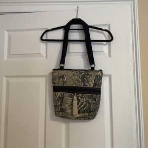 Boho bag black and ecrue 11X11.  With tassel